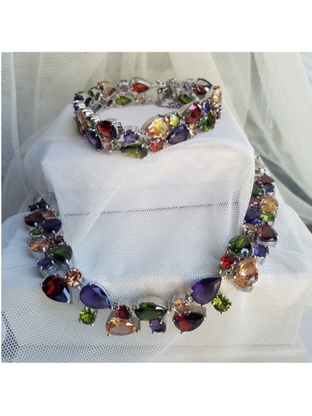 Swarovski Elements Multicolor Teardrop Crystal Statement Necklace NEW - Picture 9 of 16